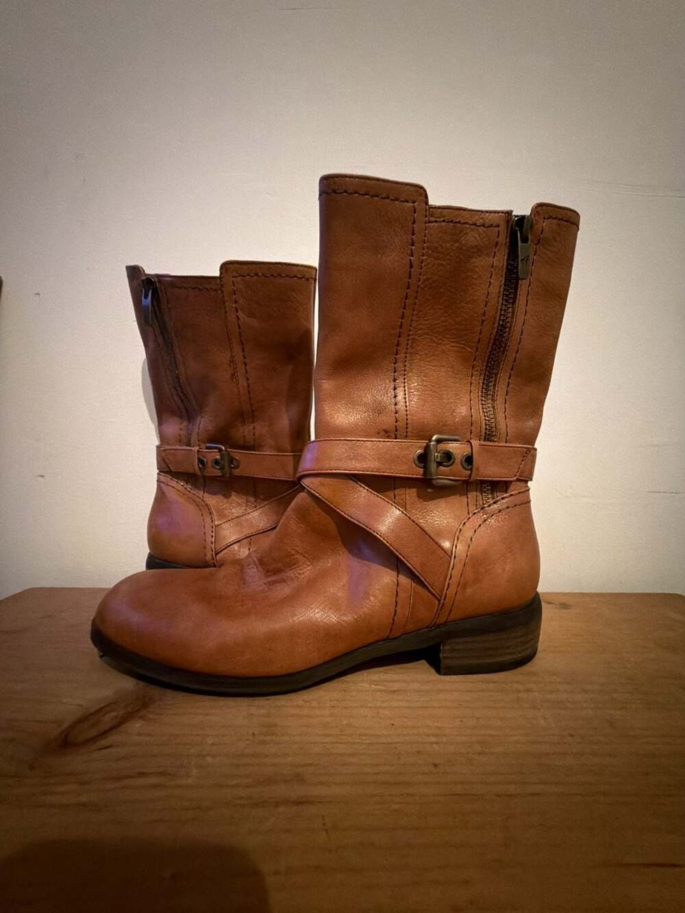Marc Fisher Deni Leather Mid-Calf Buckle Boots